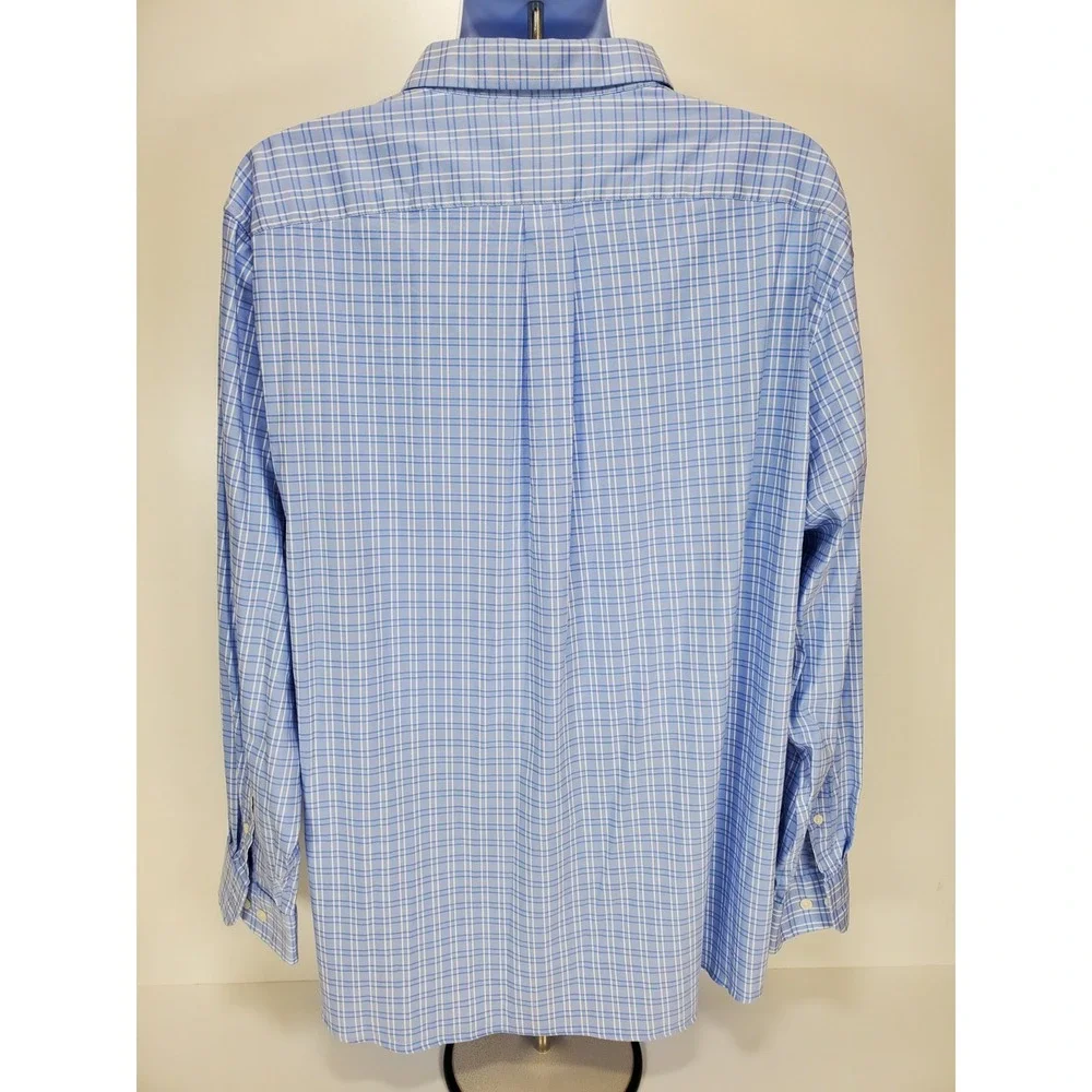 ROWM  Men XXL Long Sleeve Button Up Shirt Check‎ Light Blue/White Plaid EUC
